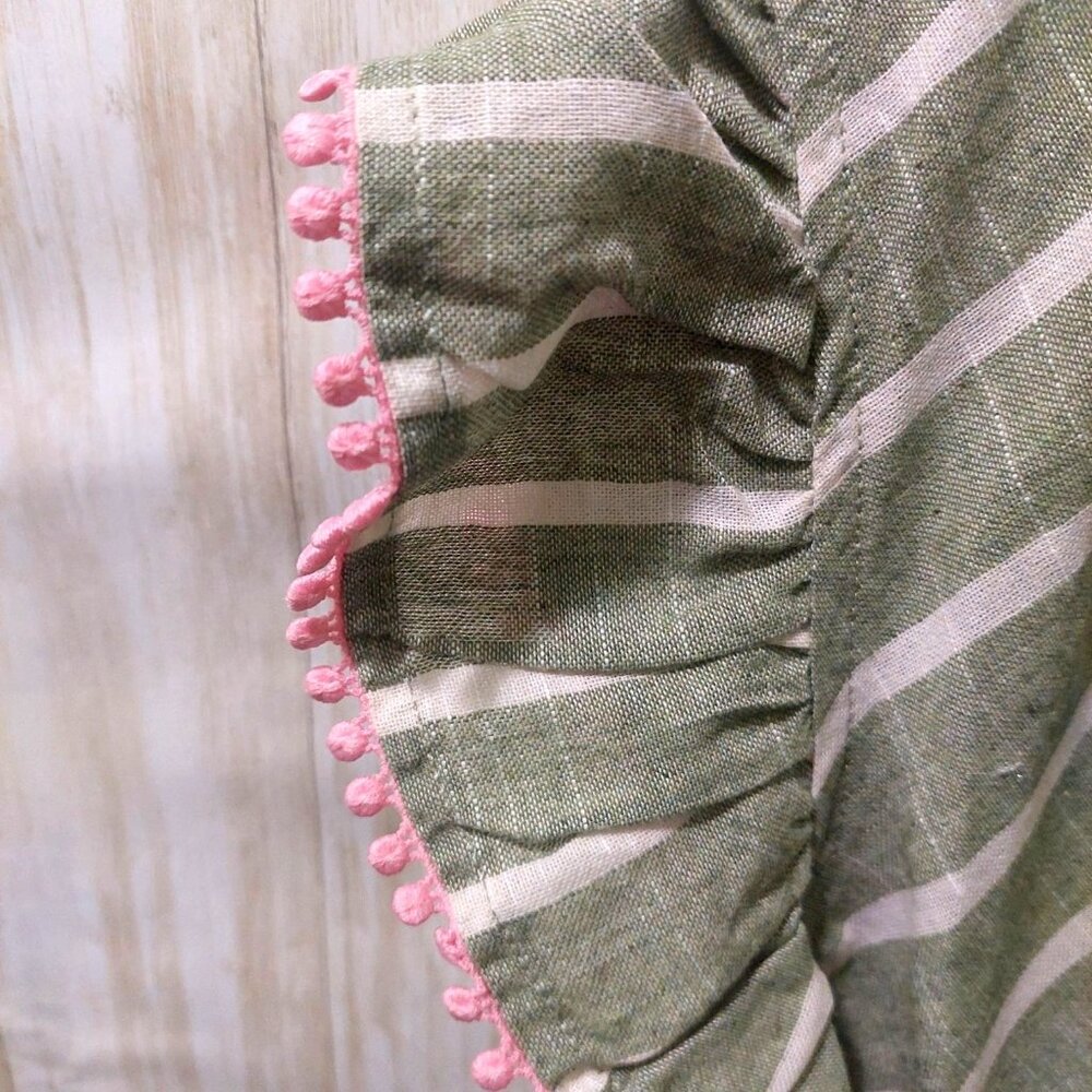 NWT Voy Striped Green & Pink Ruffle Sleeve Tiered Dress Size Small - Picture 4 of 8